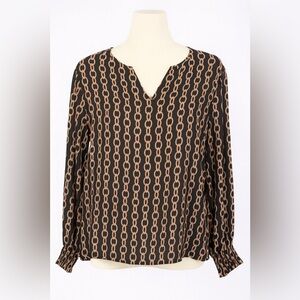 Vintage Worthington Black and Tan Chain Print Blouse XL